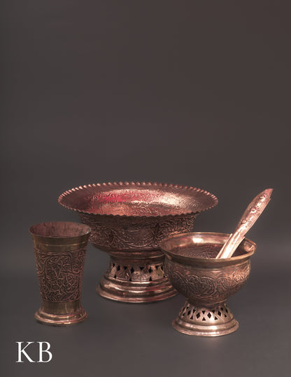 Kashmiri Copperware Ritual Set – Kaab, Bowl, Glass &amp; Spoon | Artisan-Made | Handcrafted Heritage
