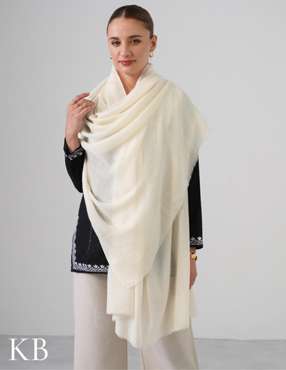 Off White Solid Woollen Shawl | Subtle Everyday Essential - Kashmir Box