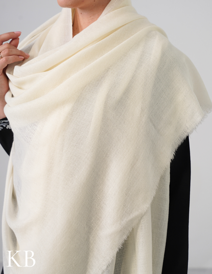 Off White Solid Woollen Shawl | Subtle Everyday Essential - Kashmir Box