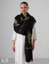 Black Woollen Stole with Golden Brown & Green Aari Work | Elegant Kashmiri Detailing - Kashmir Box