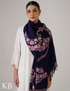 Navy Blue Woollen Stole with Shades of Lavender Aari Embroidery | Elegant Daily Wrap - Kashmir Box