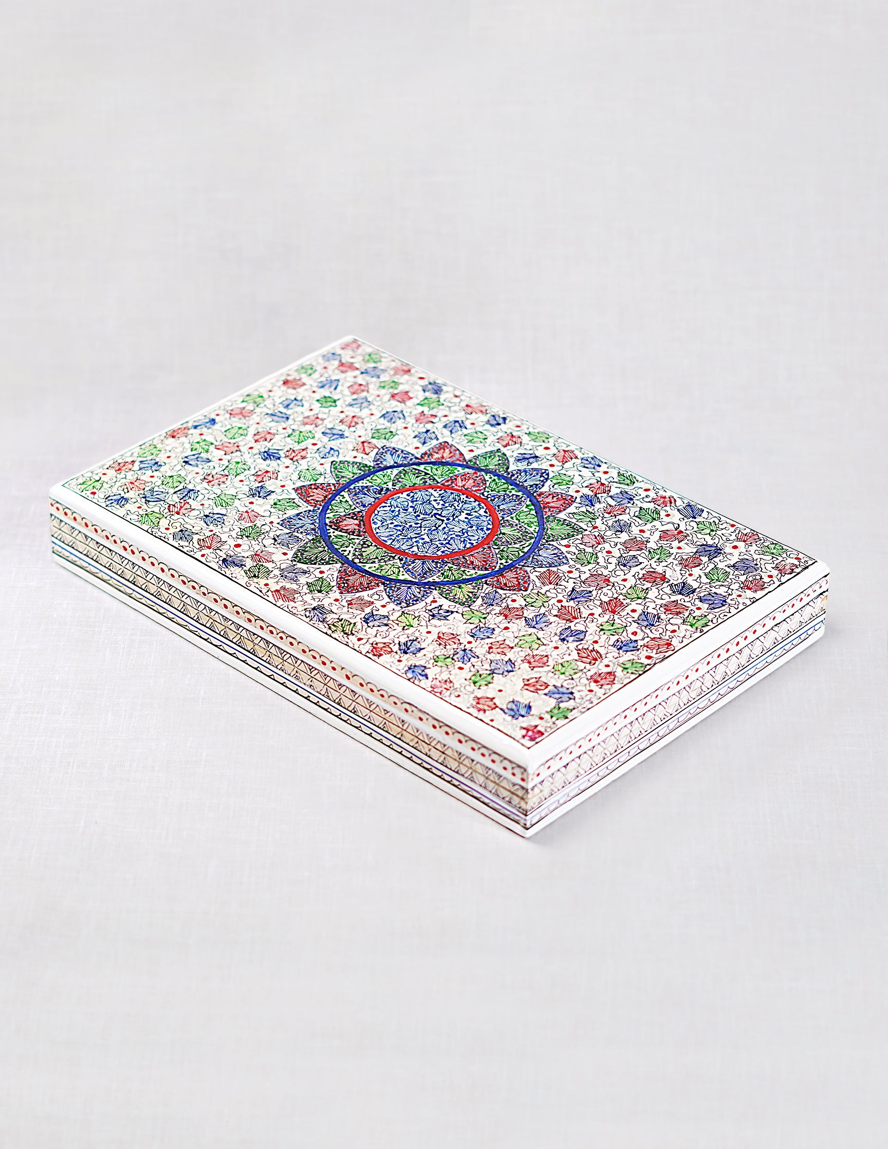 Papier-Mâché Flat Box — Hand-Painted Design | 16.5 cm (L) × 25.5 cm (B) × 3.5 cm (H)