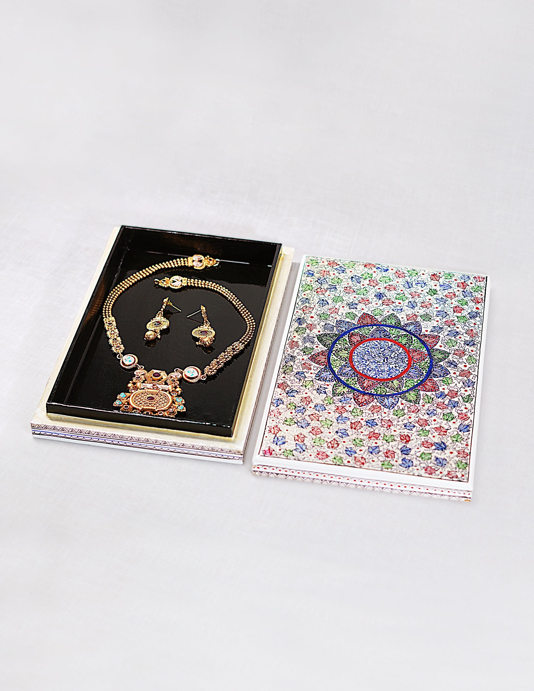 Papier-Mâché Flat Box — Hand-Painted Design | 16.5 cm (L) × 25.5 cm (B) × 3.5 cm (H)