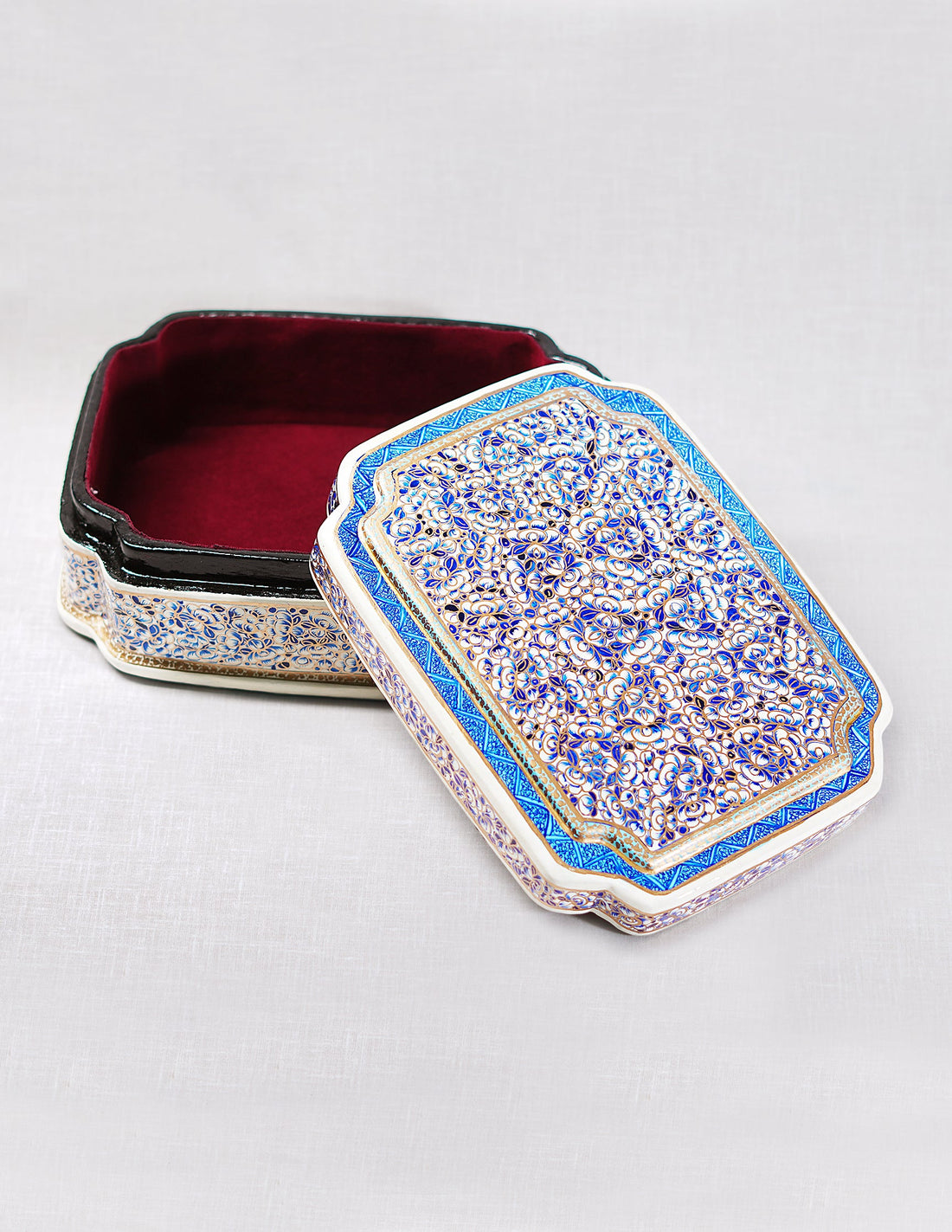 Papier-Mâché Storage Box — Hand-Painted Design | 16 cm (L) × 21 cm (B) × 7 cm (H)