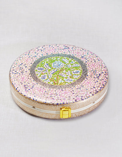 Papier-Mâché Round Clutch — Hand-Painted Design | Ø 20 cm × 4.5 cm (H)