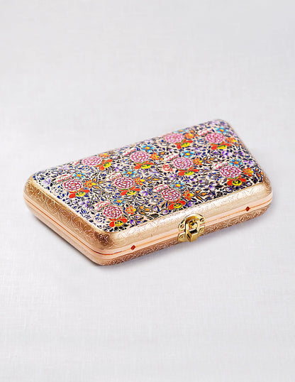 Papier-Mâché Trapezium Clutch — Hand-Painted Design | 13 cm (L) × 21.5 cm (B) × 4.5 cm (H)