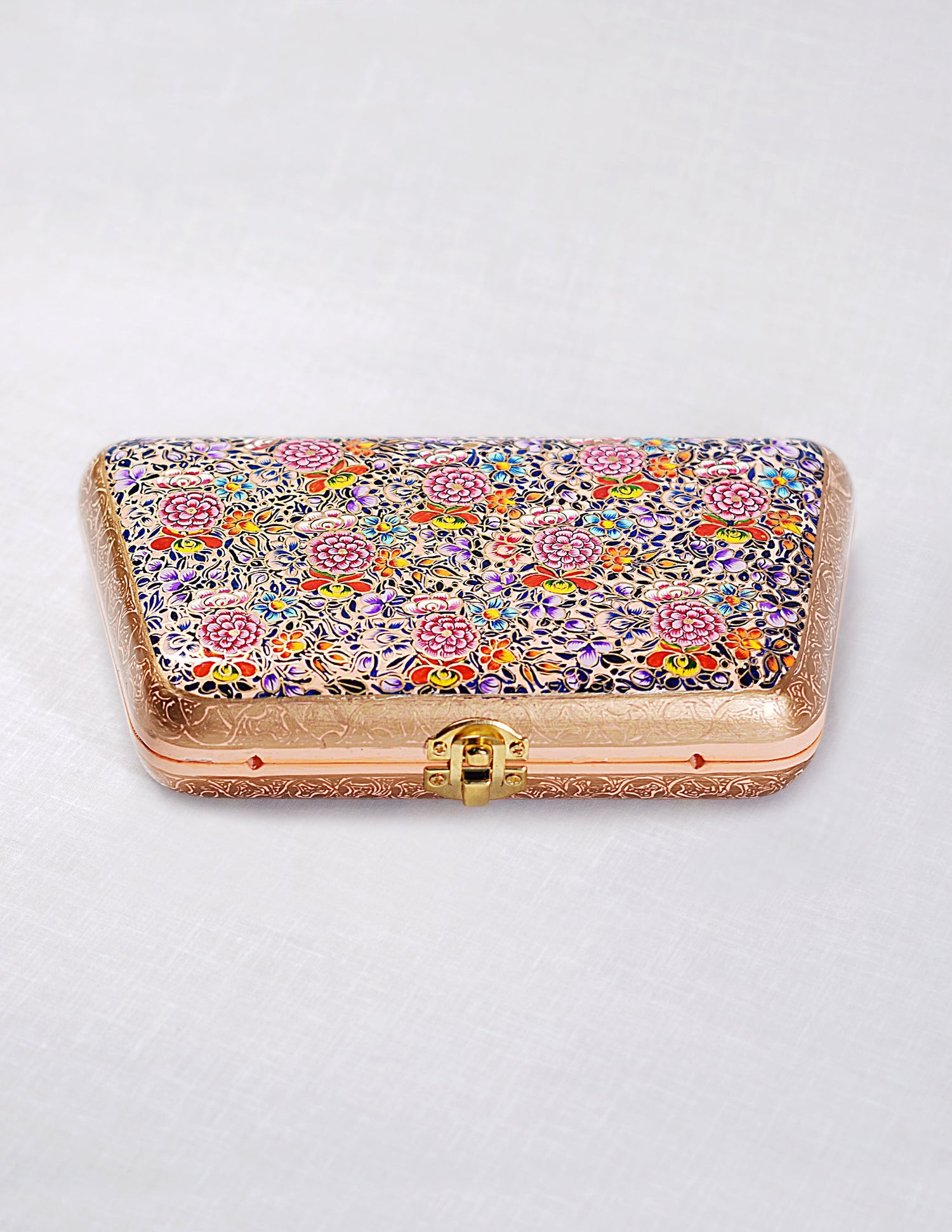 Papier-Mâché Trapezium Clutch — Hand-Painted Design | 13 cm (L) × 21.5 cm (B) × 4.5 cm (H)