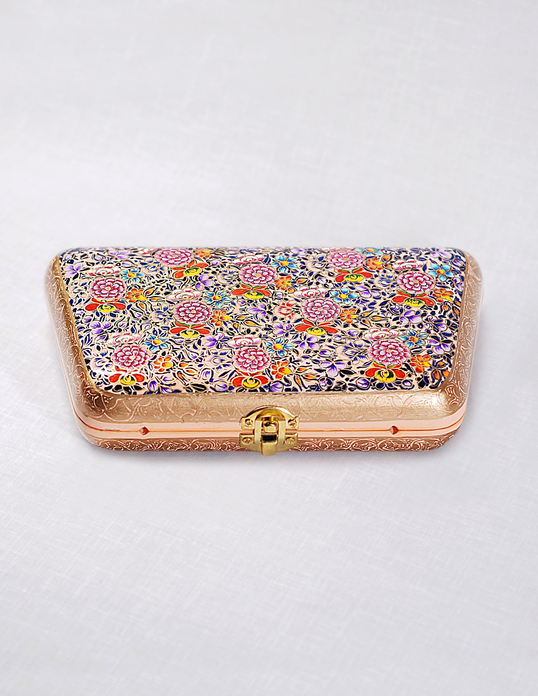 Papier-Mâché Trapezium Clutch — Hand-Painted Design | 13 cm (L) × 21.5 cm (B) × 4.5 cm (H)
