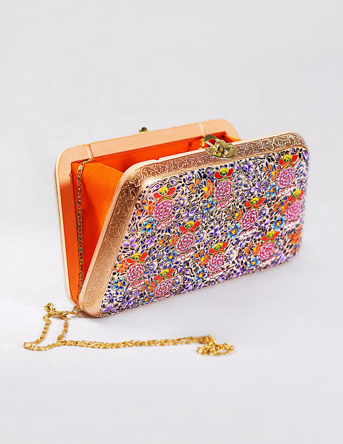 Papier-Mâché Trapezium Clutch — Hand-Painted Design | 13 cm (L) × 21.5 cm (B) × 4.5 cm (H)