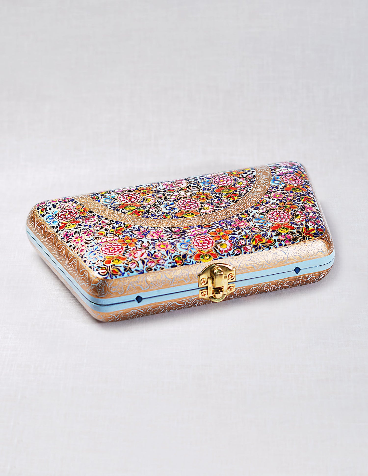 Papier-Mâché Trapezium Clutch — Hand-Painted Design | 13 cm (L) × 21.5 cm (B) × 4 cm (H)