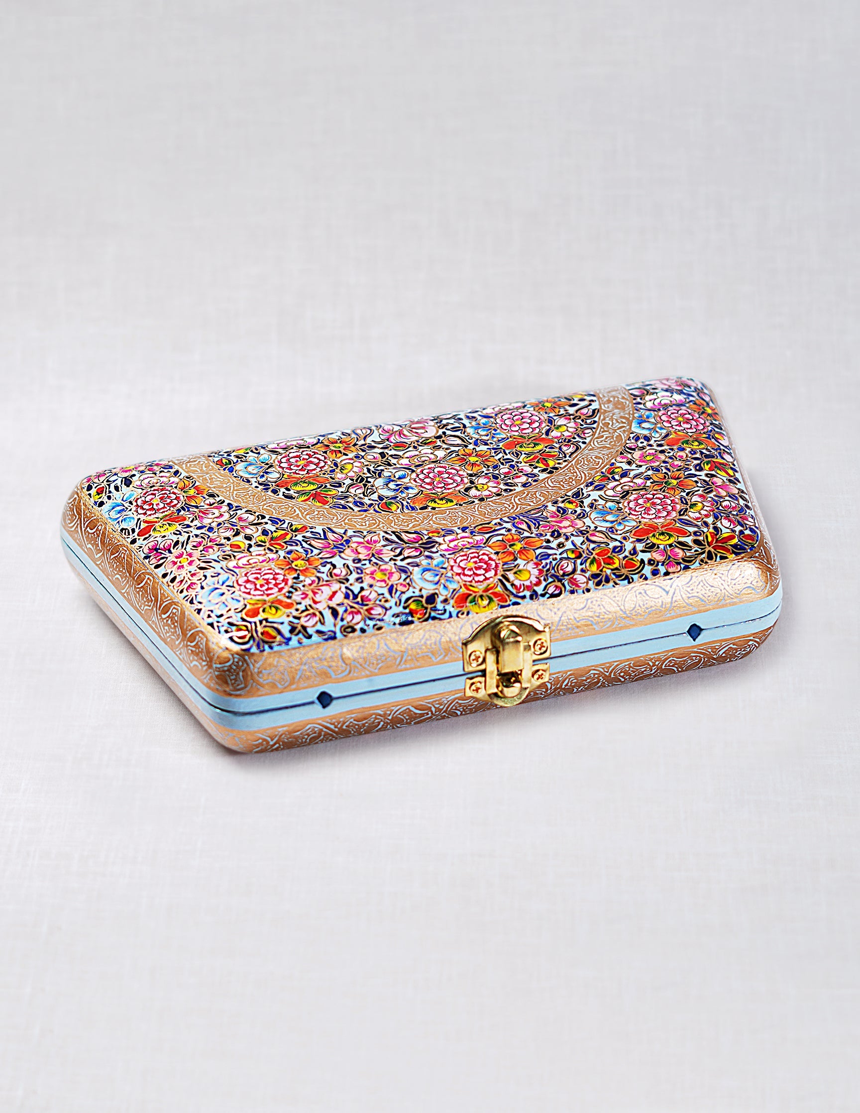 Papier-Mâché Trapezium Clutch — Hand-Painted Design | 13 cm (L) × 21.5 cm (B) × 4 cm (H)