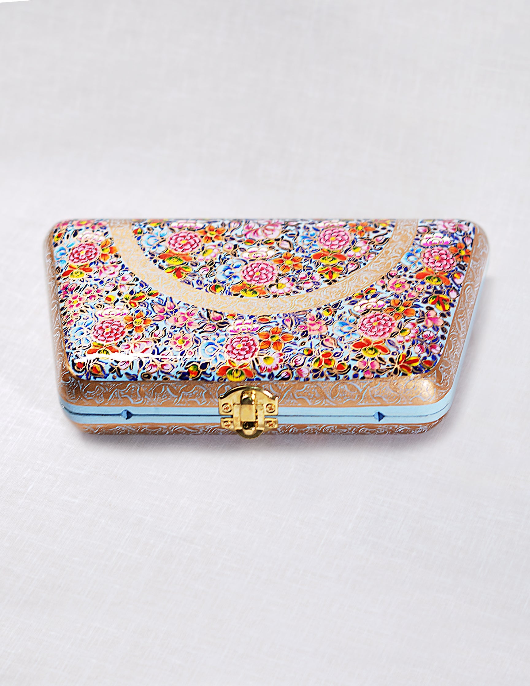 Papier-Mâché Trapezium Clutch — Hand-Painted Design | 13 cm (L) × 21.5 cm (B) × 4 cm (H)