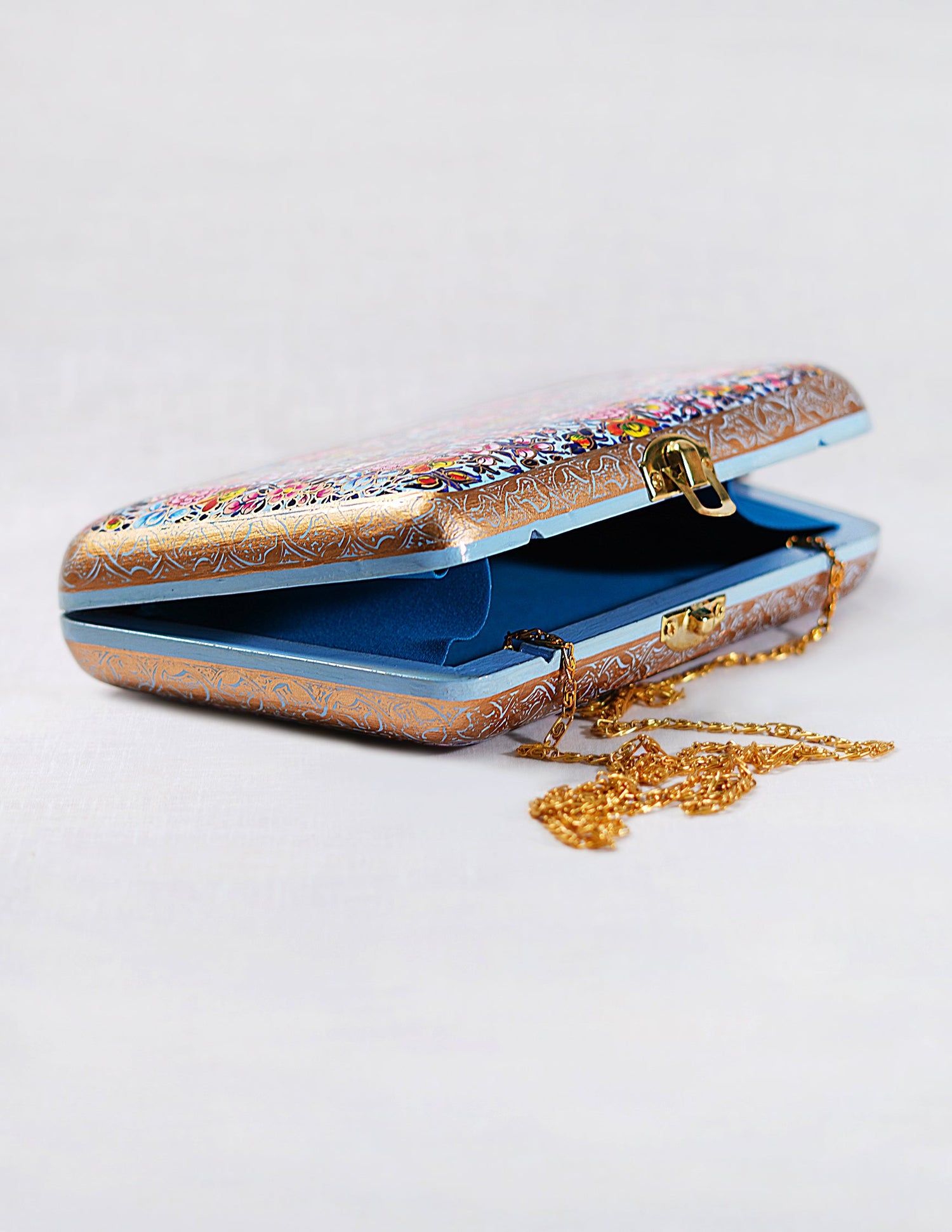 Papier-Mâché Trapezium Clutch — Hand-Painted Design | 13 cm (L) × 21.5 cm (B) × 4 cm (H)