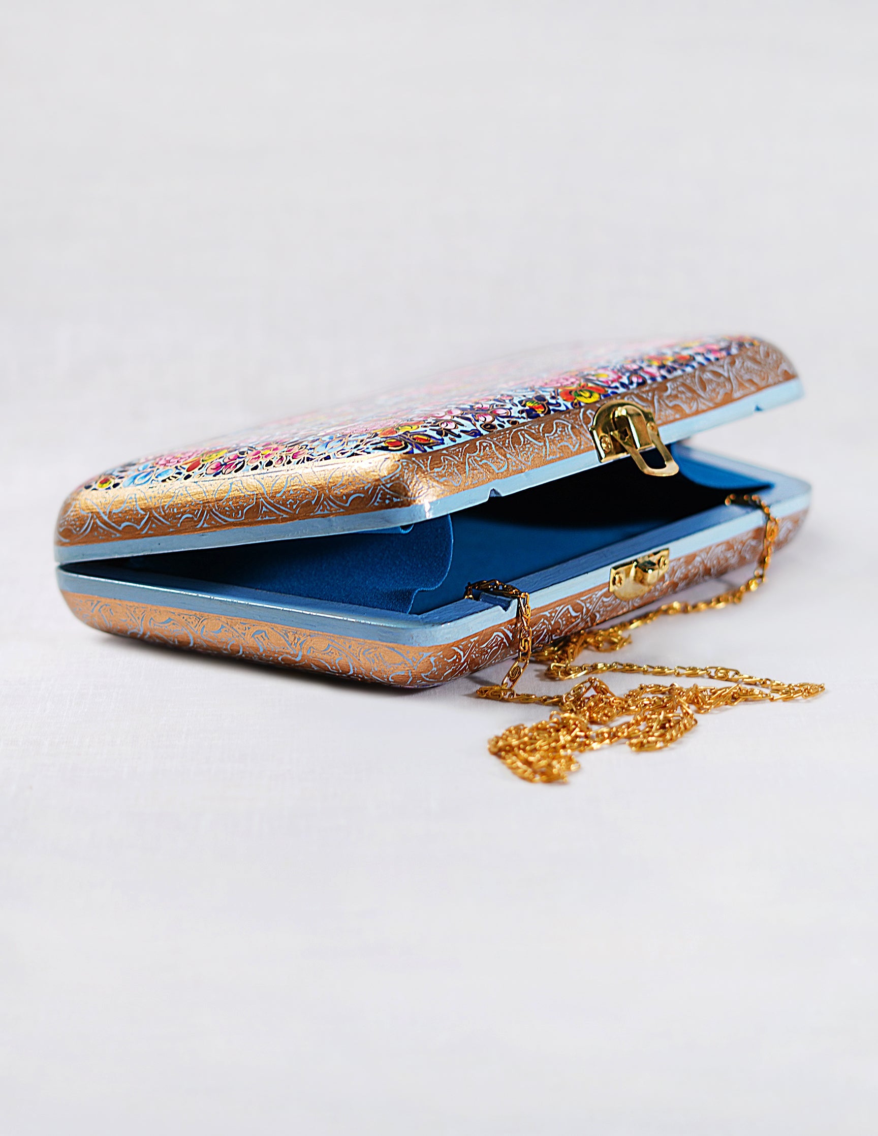 Papier-Mâché Trapezium Clutch — Hand-Painted Design | 13 cm (L) × 21.5 cm (B) × 4 cm (H)