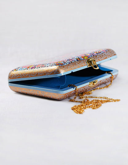 Papier-Mâché Trapezium Clutch — Hand-Painted Design | 13 cm (L) × 21.5 cm (B) × 4 cm (H)