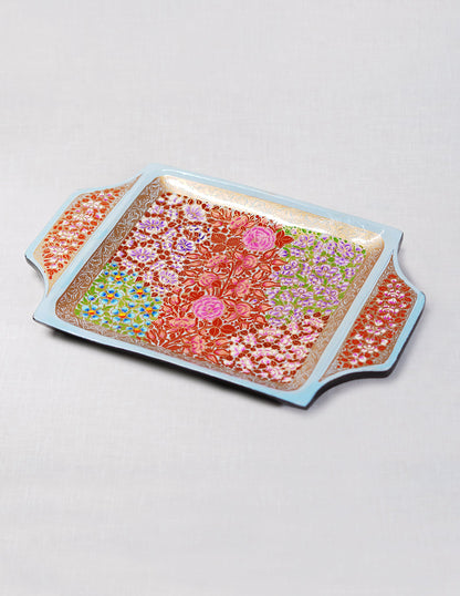 Papier-Mâché Tray with Handle — Hand-Painted Design | 19.5 cm (L) × 30.3 cm (B) × 2.5 cm (H)