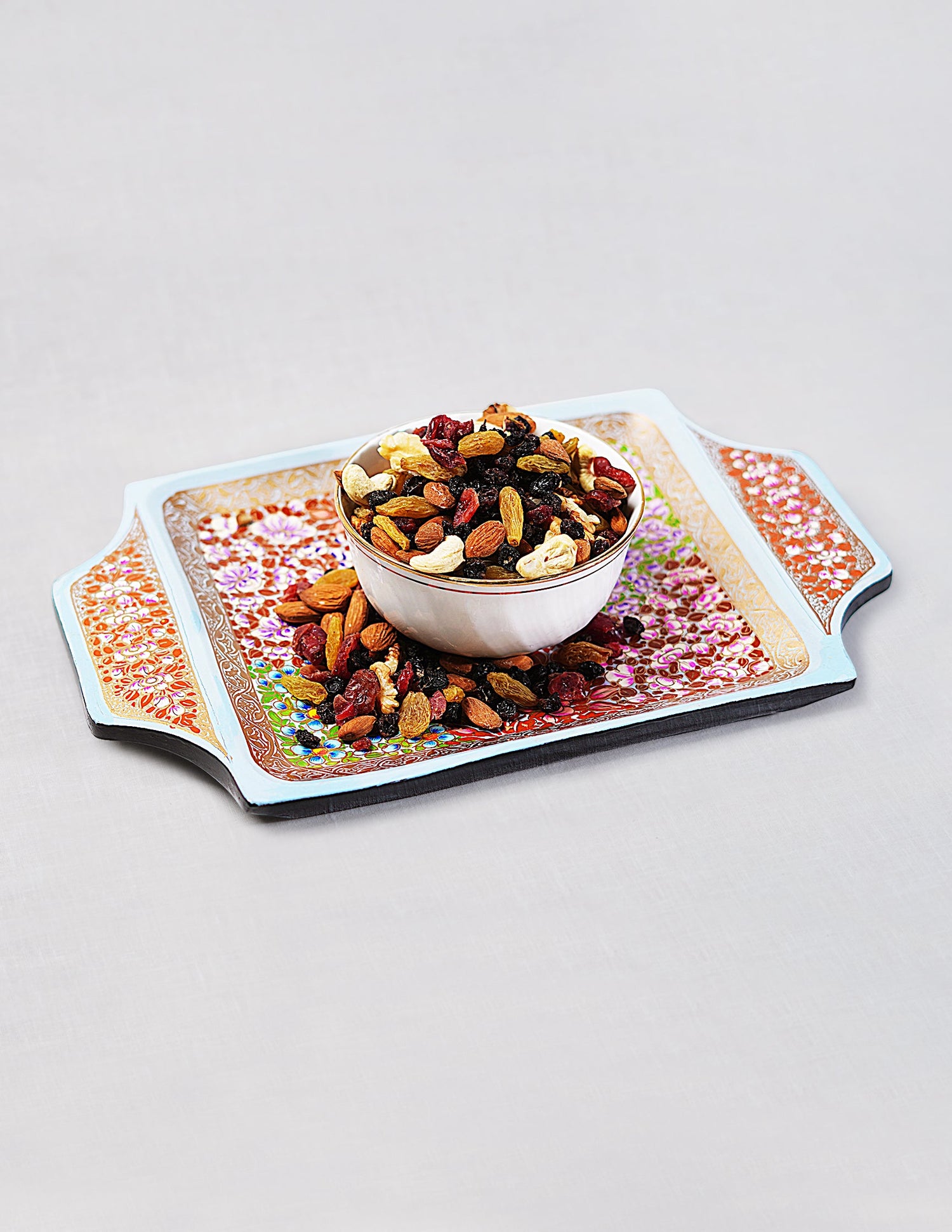 Papier-Mâché Tray with Handle — Hand-Painted Design | 19.5 cm (L) × 30.3 cm (B) × 2.5 cm (H)