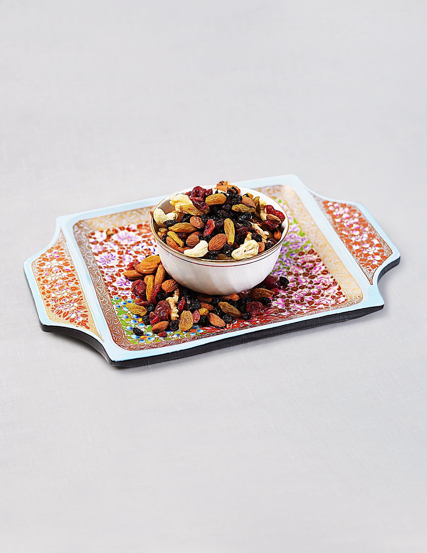 Papier-Mâché Tray with Handle — Hand-Painted Design | 19.5 cm (L) × 30.3 cm (B) × 2.5 cm (H)