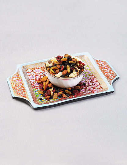 Papier-Mâché Tray with Handle — Hand-Painted Design | 19.5 cm (L) × 30.3 cm (B) × 2.5 cm (H)