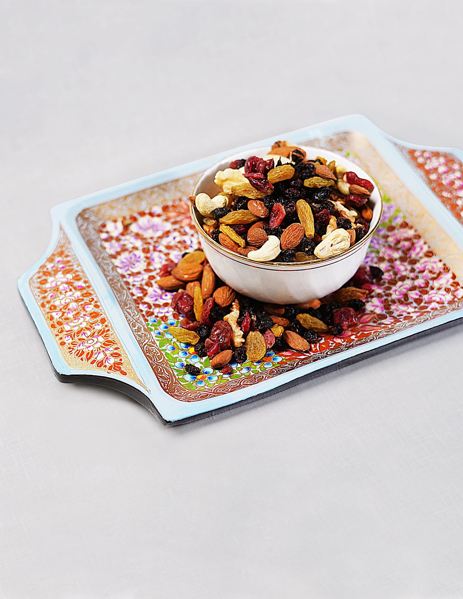 Papier-Mâché Tray with Handle — Hand-Painted Design | 19.5 cm (L) × 30.3 cm (B) × 2.5 cm (H)