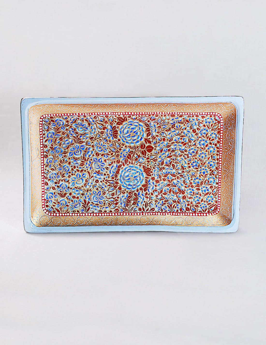 Papier-Mâché Rectangular Tray — Hand-Painted Design | 19.5 cm (L) × 30.3 cm (B) × 2.5 cm (H)