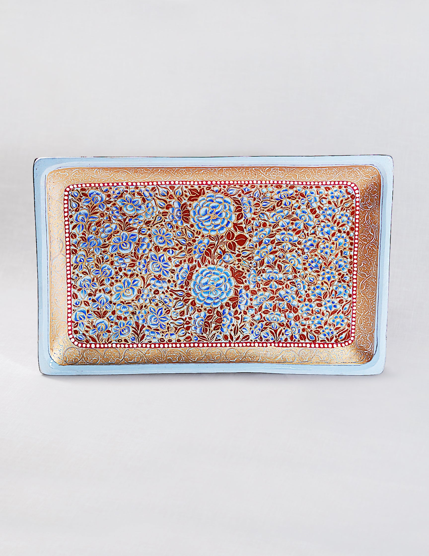Papier-Mâché Rectangular Tray — Hand-Painted Design | 19.5 cm (L) × 30.3 cm (B) × 2.5 cm (H)