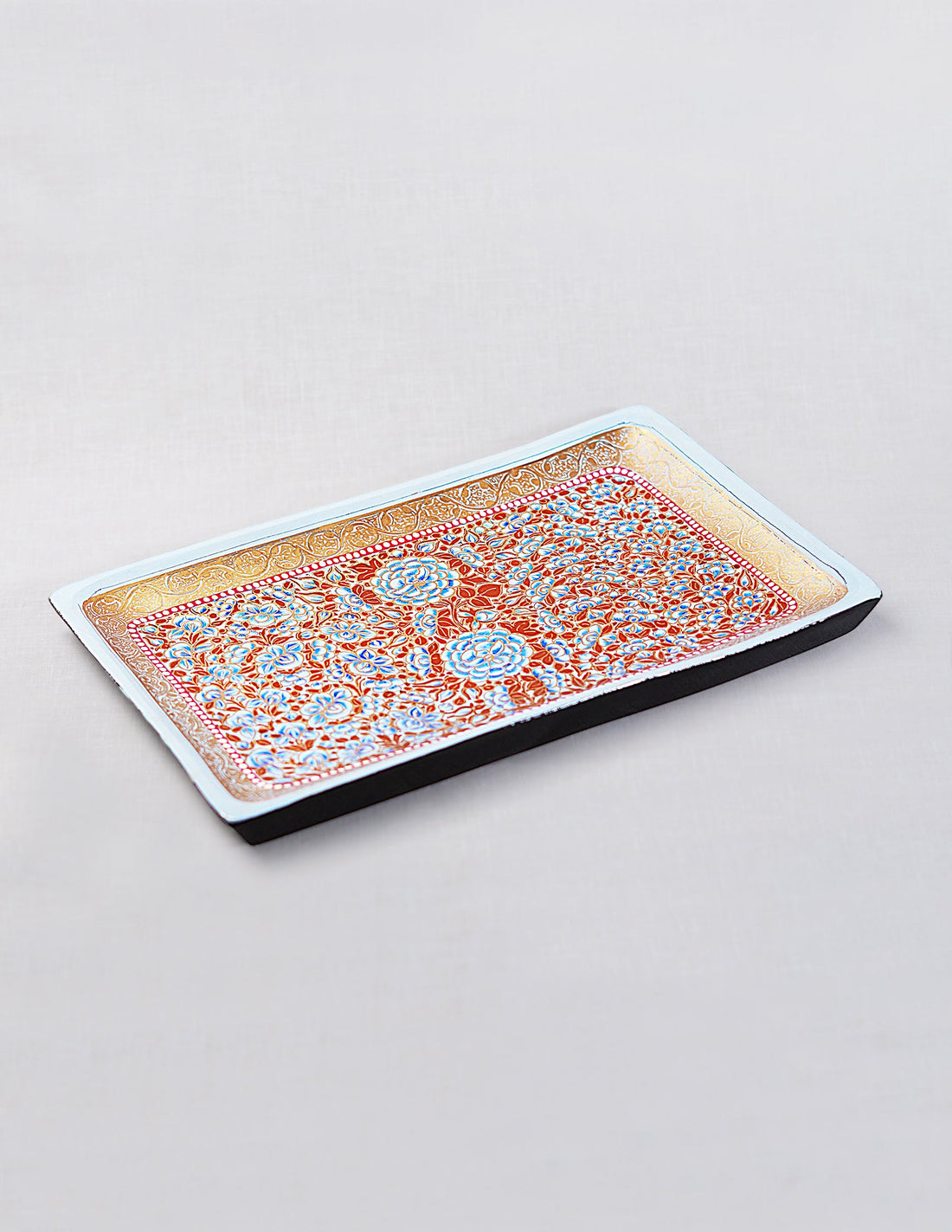 Papier-Mâché Rectangular Tray — Hand-Painted Design | 19.5 cm (L) × 30.3 cm (B) × 2.5 cm (H)