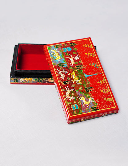 Papier-Mâché Flat Box — Hand-Painted Design | 10 cm (L) × 17.5 cm (B) × 3.5 cm (H)