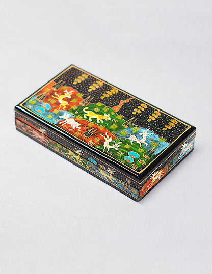 Papier-Mâché Flat Box — Hand-Painted Design | 10 cm (L) × 17.5 cm (B) × 3.5 cm (H)
