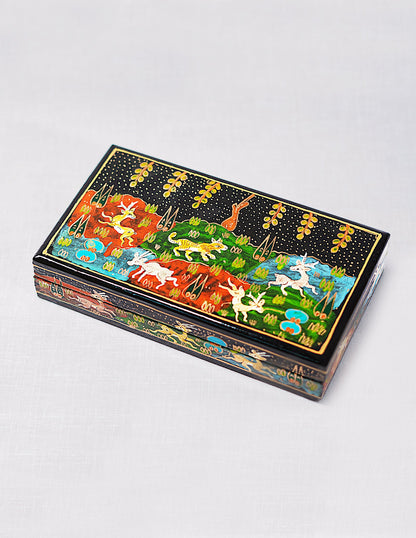 Papier-Mâché Flat Box — Hand-Painted Design | 10 cm (L) × 17.5 cm (B) × 3.5 cm (H)