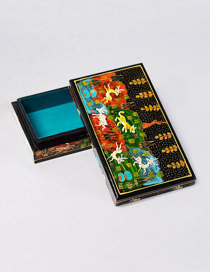 Papier-Mâché Flat Box — Hand-Painted Design | 10 cm (L) × 17.5 cm (B) × 3.5 cm (H)