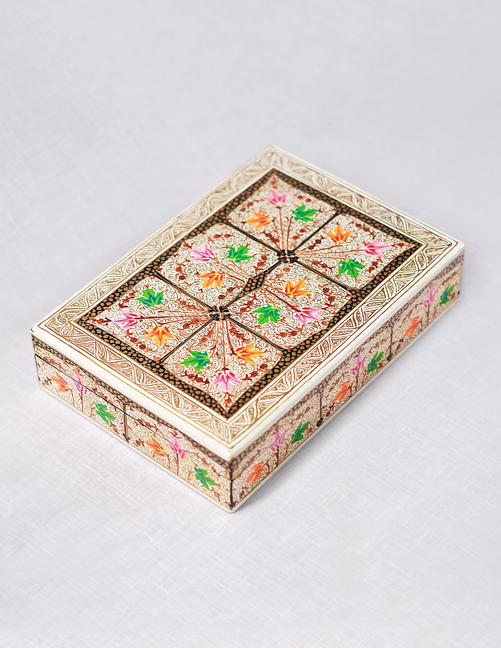 Papier-Mâché Flat Box — Hand-Painted Design | 12.5 cm (L) × 17.5 cm (B) × 4 cm (H)