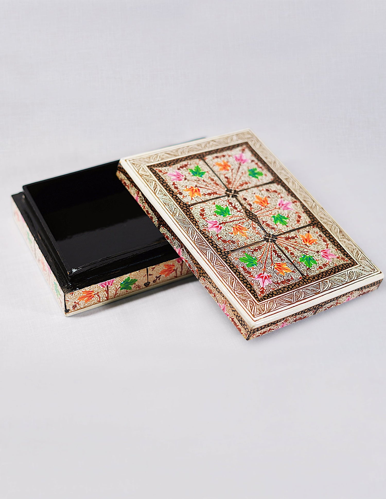 Papier-Mâché Flat Box — Hand-Painted Design | 12.5 cm (L) × 17.5 cm (B) × 4 cm (H)