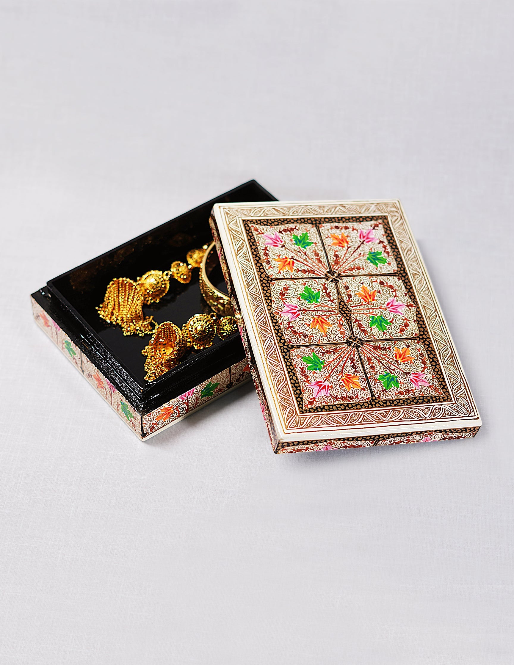 Papier-Mâché Flat Box — Hand-Painted Design | 12.5 cm (L) × 17.5 cm (B) × 4 cm (H)