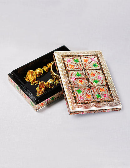 Papier-Mâché Flat Box — Hand-Painted Design | 12.5 cm (L) × 17.5 cm (B) × 4 cm (H)