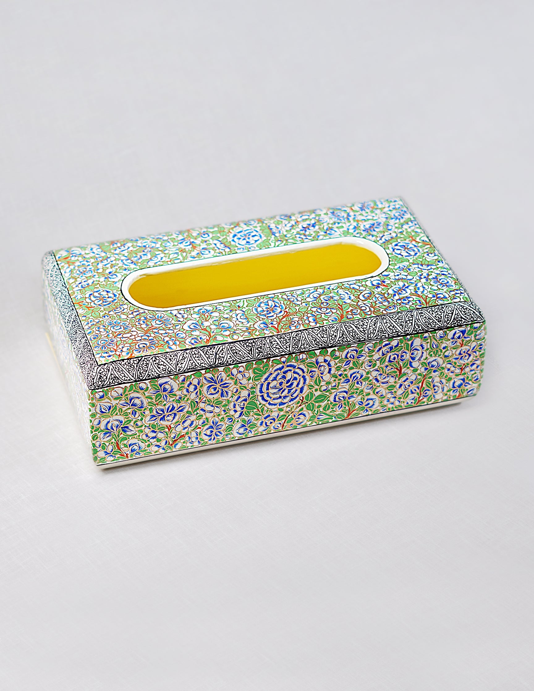 Papier-Mâché Tissue Box — Hand-Painted Design | 14.5 cm (L) × 25 cm (B) × 7.5 cm (H)