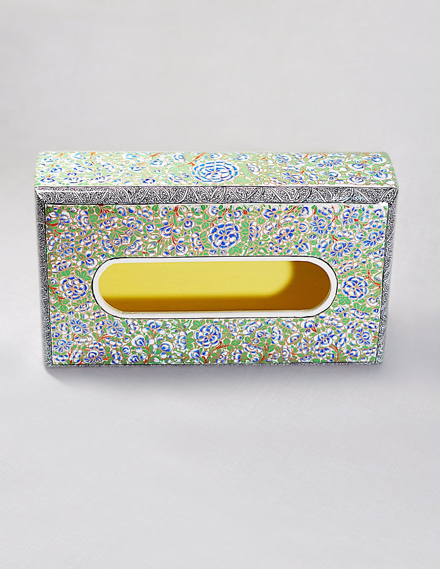 Papier-Mâché Tissue Box — Hand-Painted Design | 14.5 cm (L) × 25 cm (B) × 7.5 cm (H)