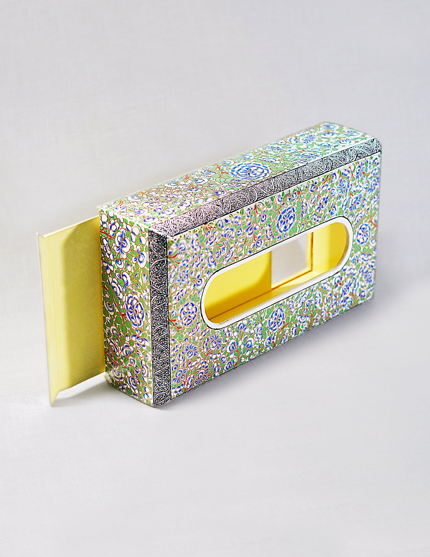 Papier-Mâché Tissue Box — Hand-Painted Design | 14.5 cm (L) × 25 cm (B) × 7.5 cm (H)
