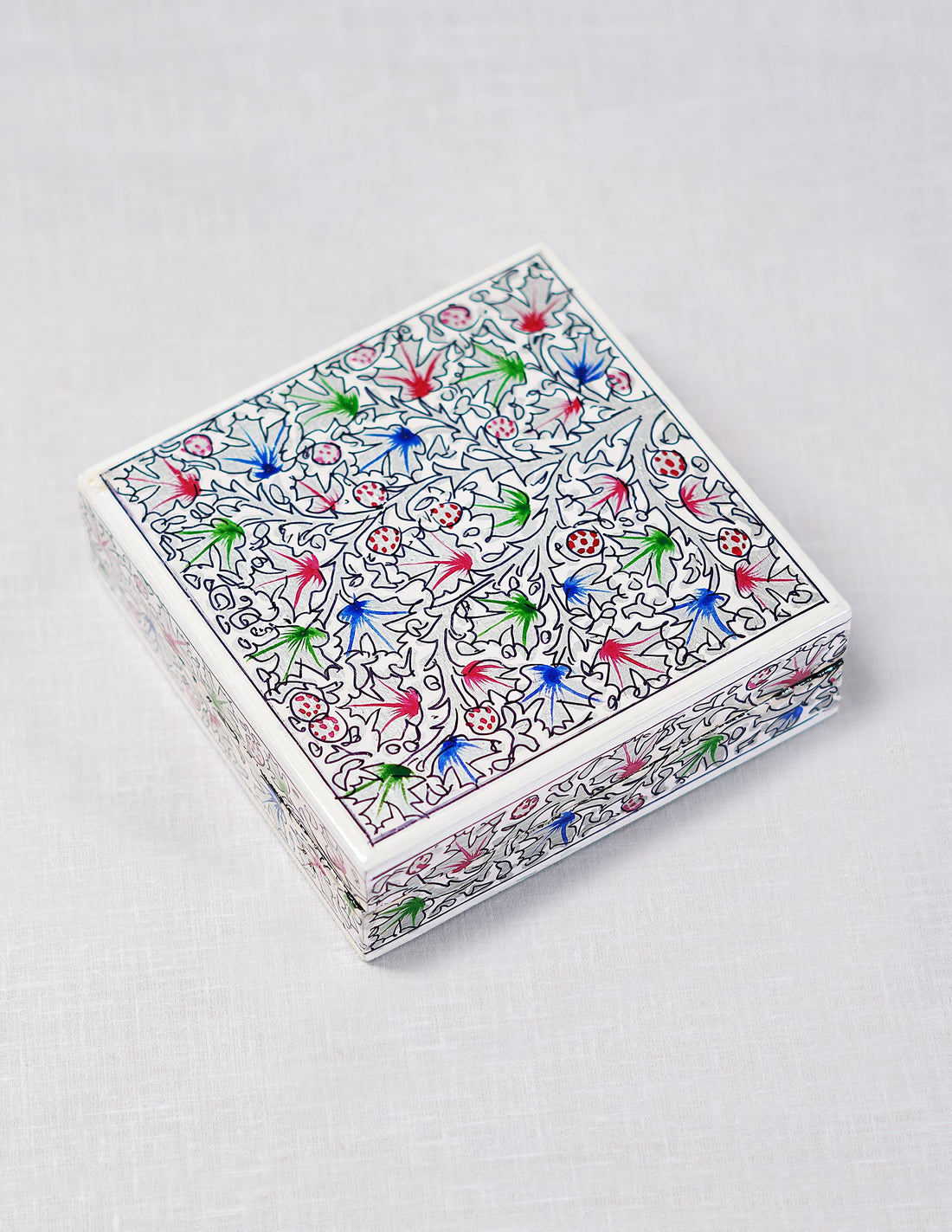 Papier-Mâché Coaster Set — Hand-Painted Design | 11.2 cm (L) × 11.2 cm (B) × 3.5 cm (H)