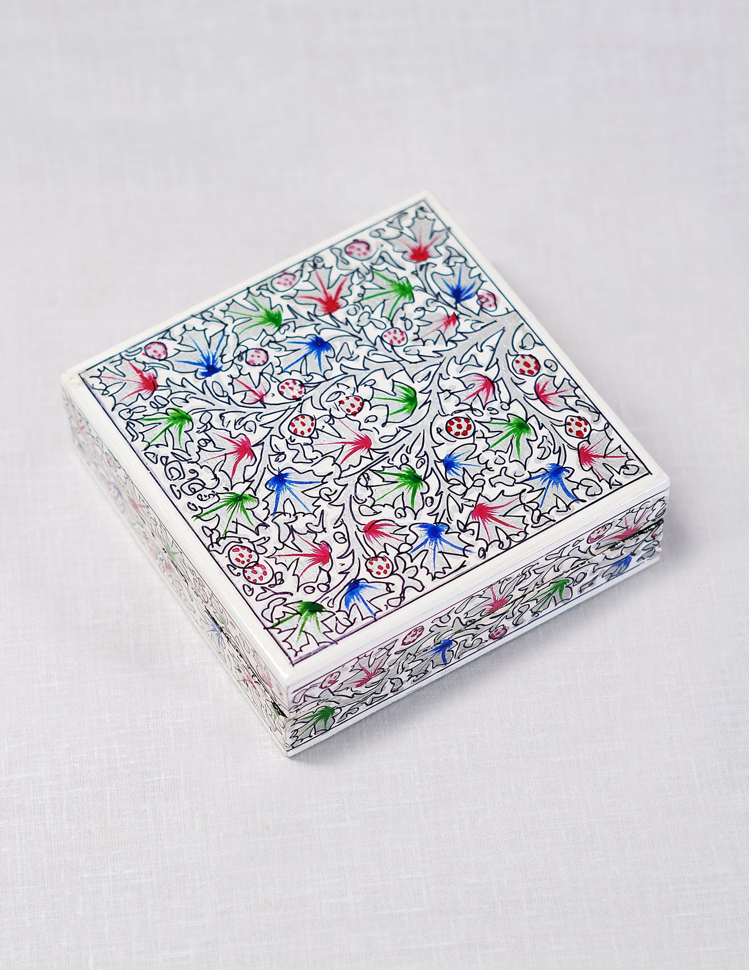 Papier-Mâché Coaster Set — Hand-Painted Design | 11.2 cm (L) × 11.2 cm (B) × 3.5 cm (H)