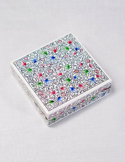 Papier-Mâché Coaster Set — Hand-Painted Design | 11.2 cm (L) × 11.2 cm (B) × 3.5 cm (H)