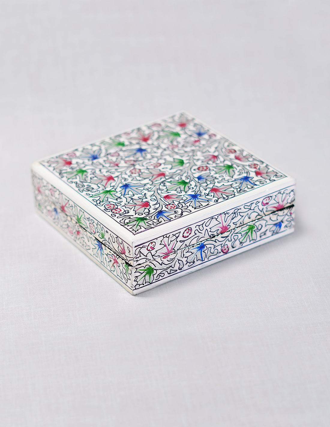 Papier-Mâché Coaster Set — Hand-Painted Design | 11.2 cm (L) × 11.2 cm (B) × 3.5 cm (H)