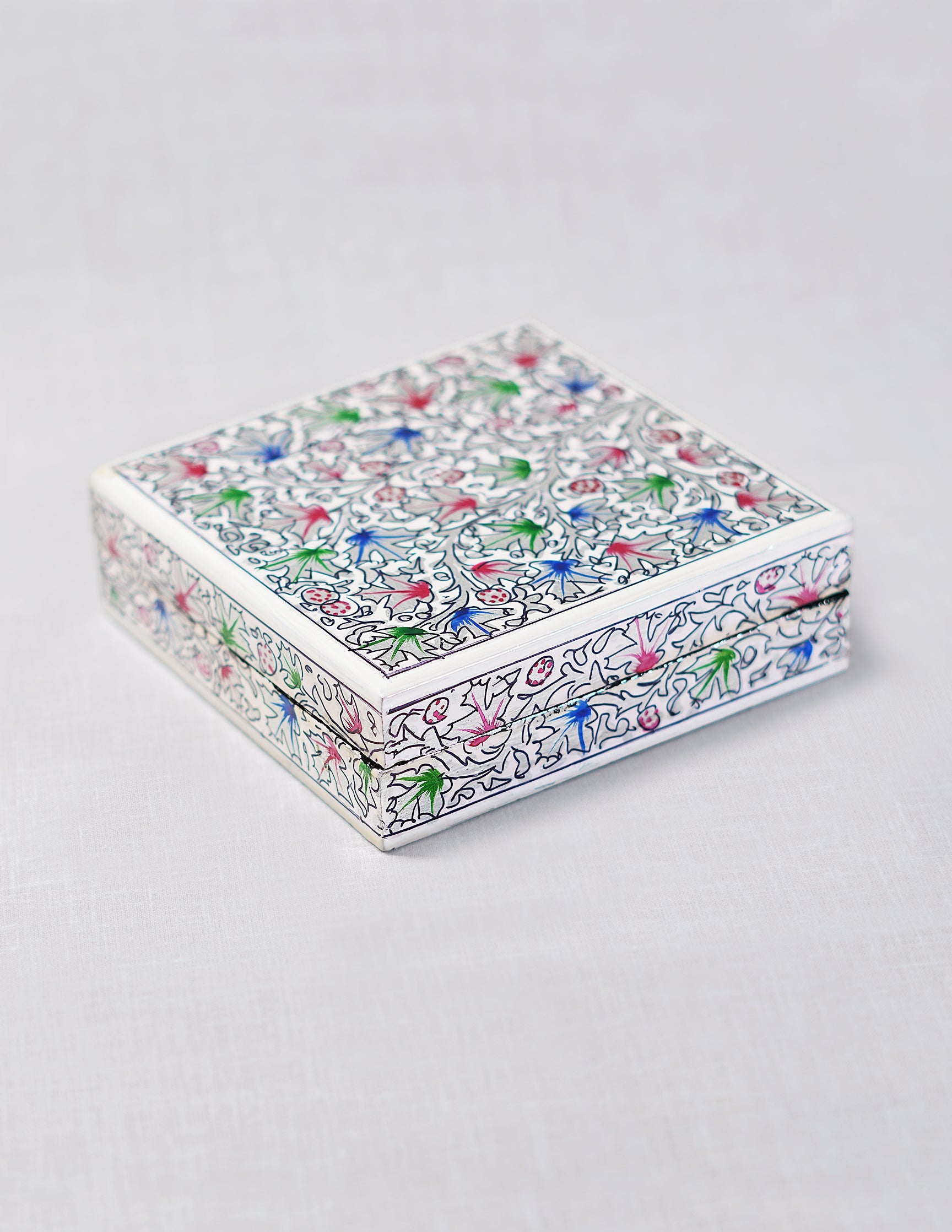 Papier-Mâché Coaster Set — Hand-Painted Design | 11.2 cm (L) × 11.2 cm (B) × 3.5 cm (H)