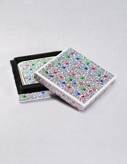 Papier-Mâché Coaster Set — Hand-Painted Design | 11.2 cm (L) × 11.2 cm (B) × 3.5 cm (H)