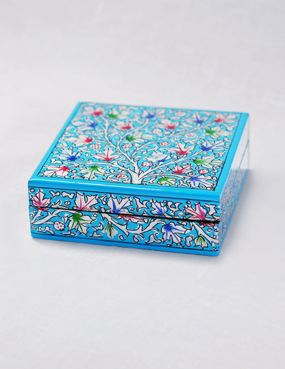 Papier-Mâché Coaster Set — Hand-Painted Design | 11.2 cm (L) × 11.2 cm (B) × 3.5 cm (H)
