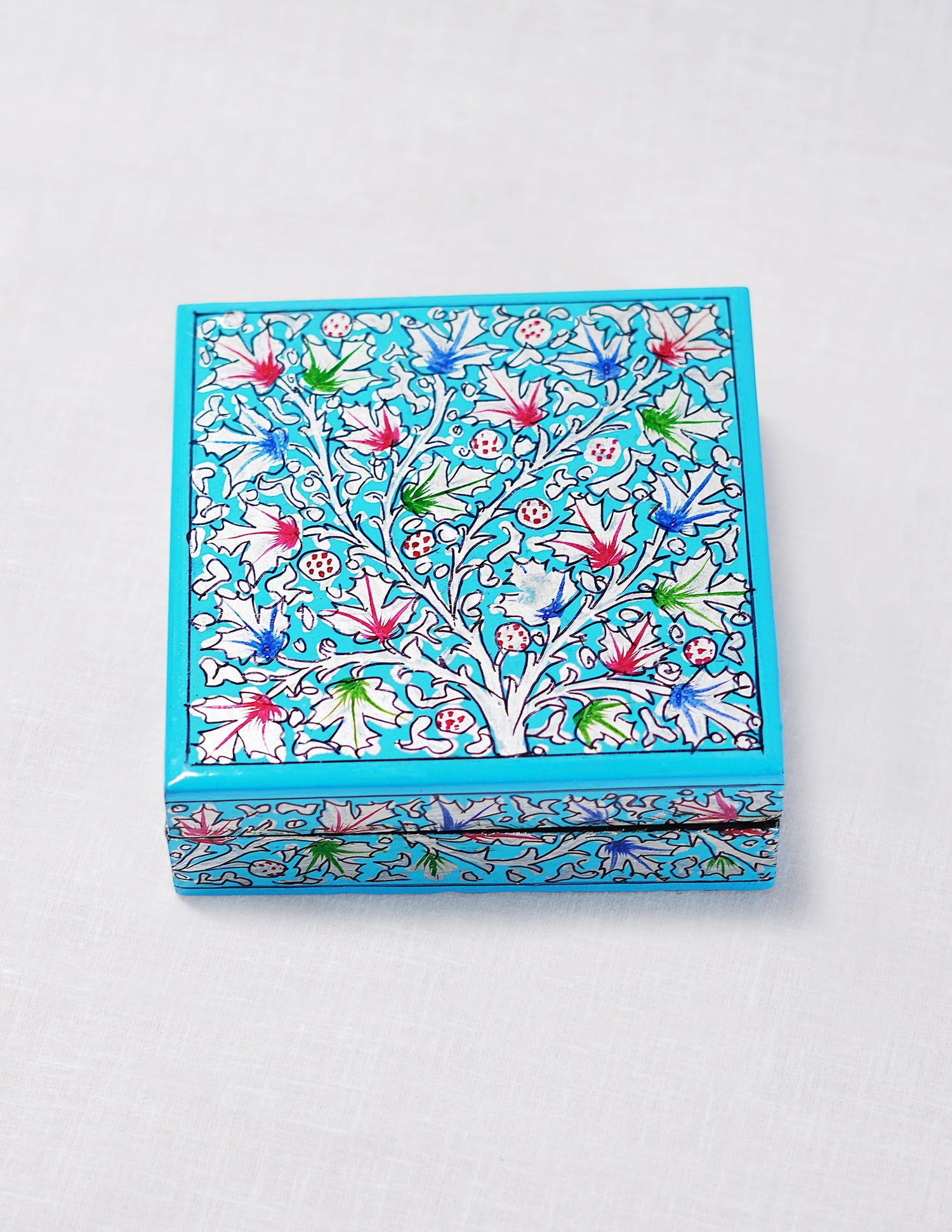 Papier-Mâché Coaster Set — Hand-Painted Design | 11.2 cm (L) × 11.2 cm (B) × 3.5 cm (H)