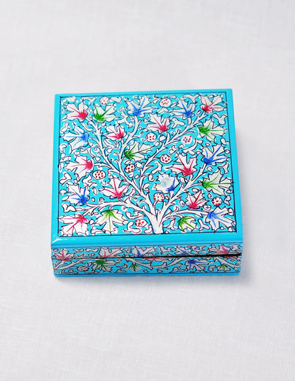 Papier-Mâché Coaster Set — Hand-Painted Design | 11.2 cm (L) × 11.2 cm (B) × 3.5 cm (H)