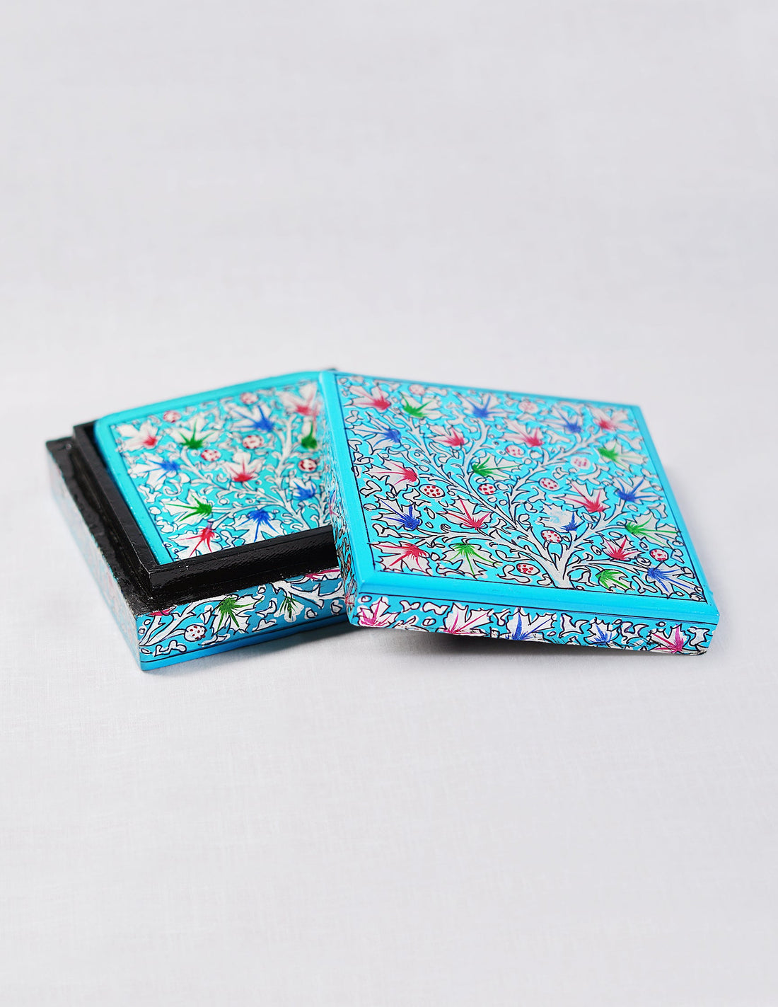 Papier-Mâché Coaster Set — Hand-Painted Design | 11.2 cm (L) × 11.2 cm (B) × 3.5 cm (H)
