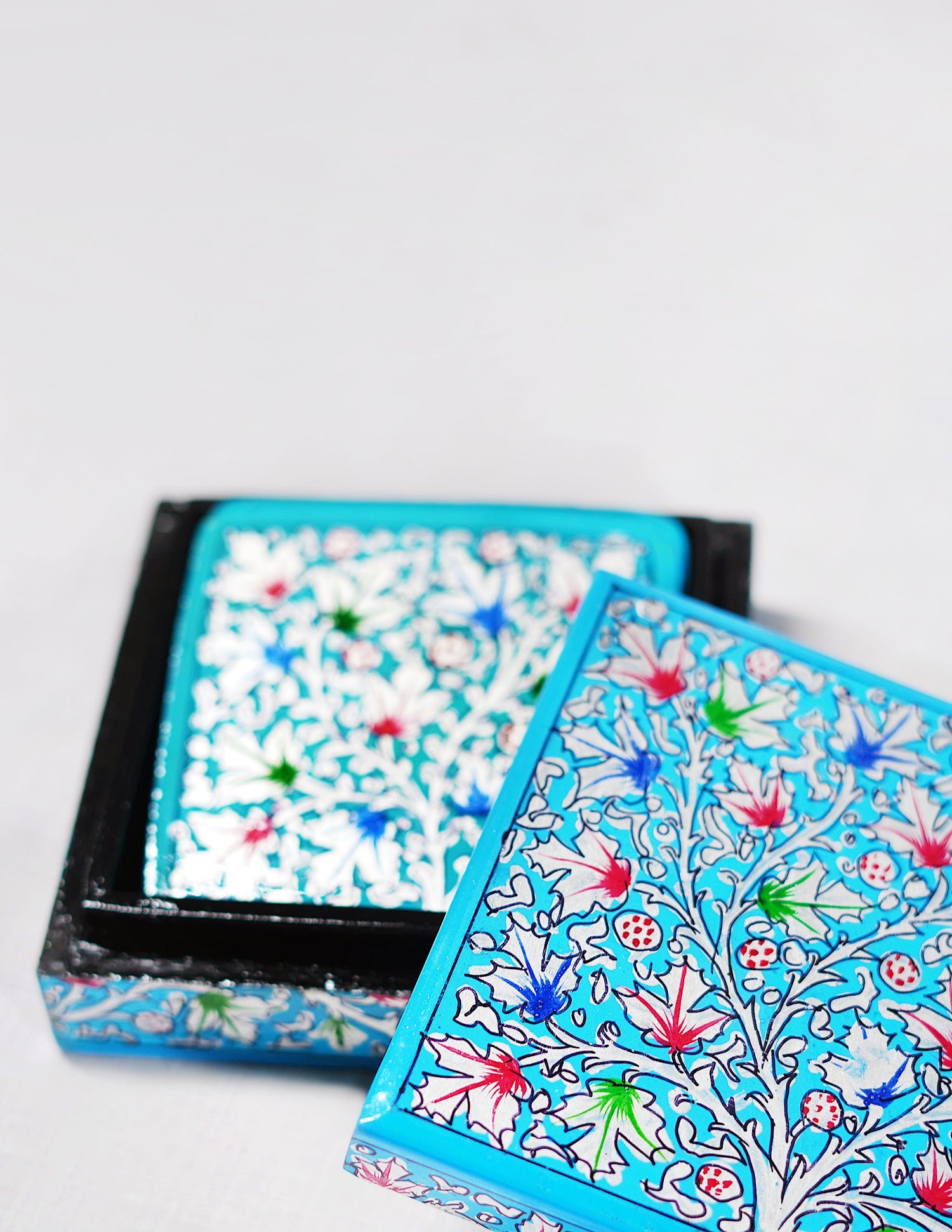 Papier-Mâché Coaster Set — Hand-Painted Design | 11.2 cm (L) × 11.2 cm (B) × 3.5 cm (H)