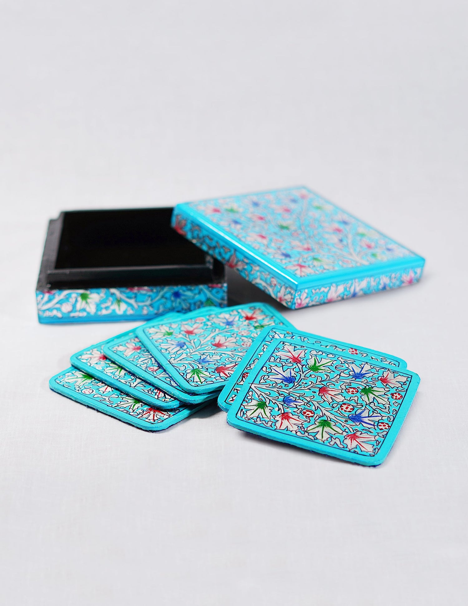 Papier-Mâché Coaster Set — Hand-Painted Design | 11.2 cm (L) × 11.2 cm (B) × 3.5 cm (H)